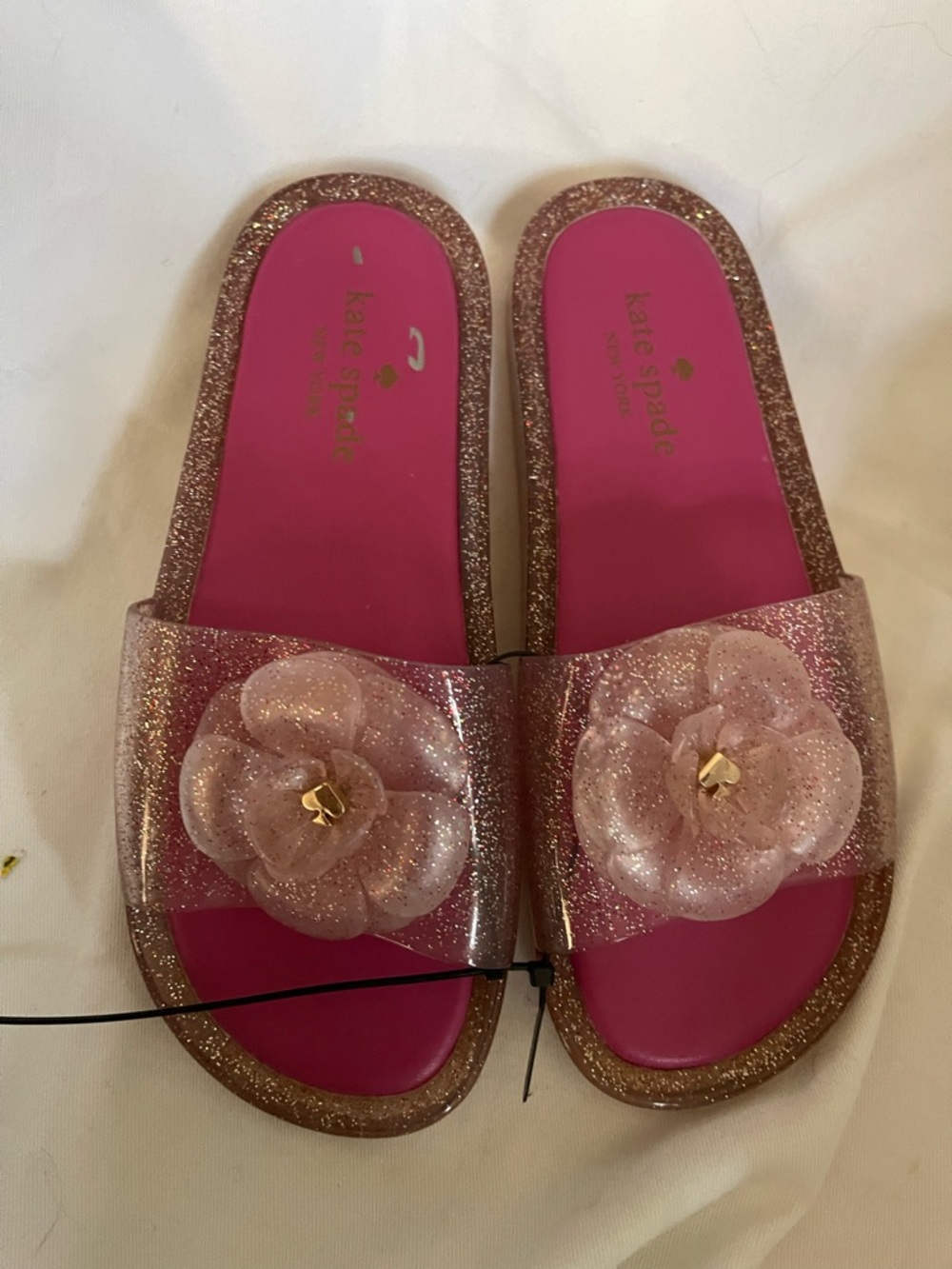 Kate Spade Jaylee Glitter Jelly Floral Thong Sandals Sz 7B Rose Gold/Silver/Pink